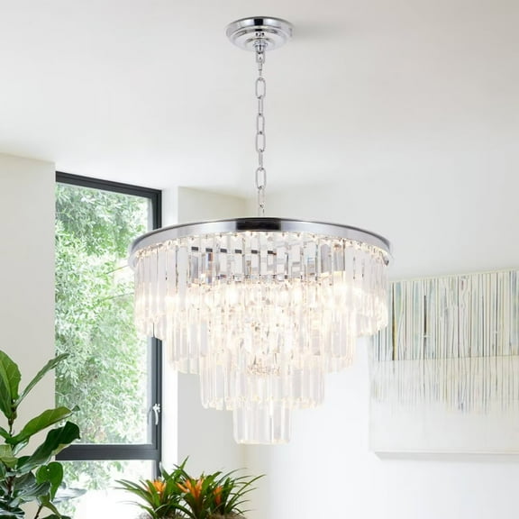 AFANQI 6 Lights Modern Crystal Chrome Chandelier, Round 20 Inch K9 Crystal Chandelier for Dining Room Living Room Kitchen Island