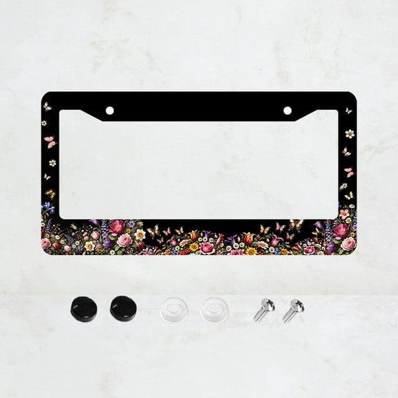 Colorful Flowers License Plate Prame Aluminum Auto Parts License Plate Decorative Screws Fit Standard 2 Holes 1 U.S. License Plate, 12.2x 6.3 Inch