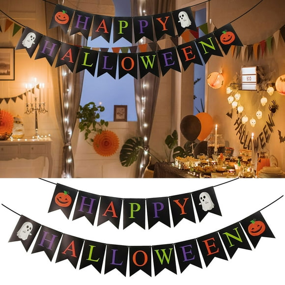 RKSTN Halloween Decorations Halloween Banner, Fabric Letter Print Banner Pulling Flag With Halloween Party Decoration Indoor And Outdoor Home Halloween Decor