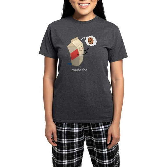 CafePress - Made For Each Other Cookies And Milk Pajamas - Women's Short Sleeve Print T-Shirt and Pants Charcoal Gray Cotton Pajama Set