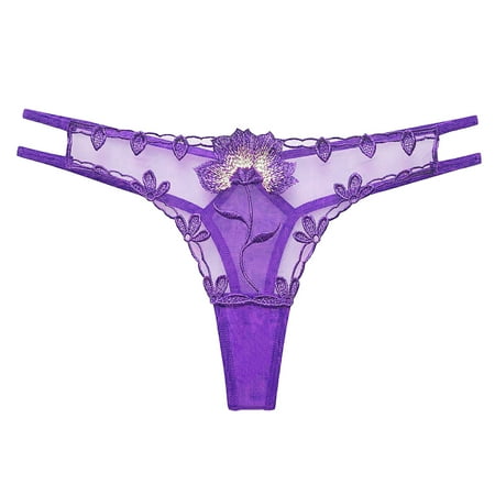 

Womens Bikini Underwear Breathable Ultra Thin Light Embroidery Lace Transparent Low Rise Thong Hipster Panties for Women Purple One Size