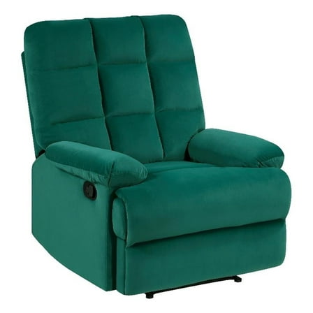 Patty 36 Inch Manual Recliner Chair- Cushioned- Green Velvet- Solid Wood
