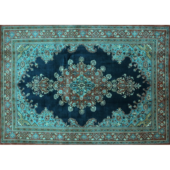 Ahgly Company Indoor Rectangle Medallion Light Blue Traditional Area Rugs, 6' x 9'