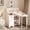 Marble, variant on Haooyeah L-Shaped Manicure Table with 5 Shelves, 3 Drawers, Foldable Nail Desk with Charging Station, Space-Saving Workstation, Marble