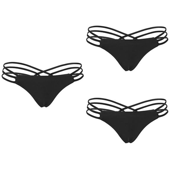 3 PCS Bikinis Thong Swimsuit for Women Bow Lingerie Women's Black