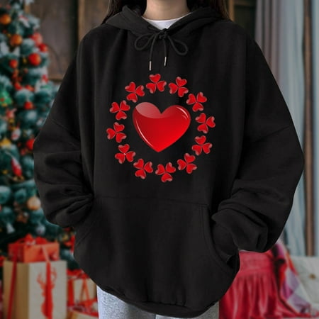 

Aueoeo Tops for Women Casual Fall Athletic Shirts Women Women s Valentine s Day Print Top Casual Long Sleeve Round Neck Hoodie