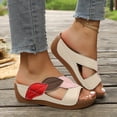 thumbnail image 5 of CYMMPU Women's Leaf Applique Wedge Slide Sandals Open Toe Slip On Footwear for Casual Summer Daily Wear Khaki 43, 5 of 8