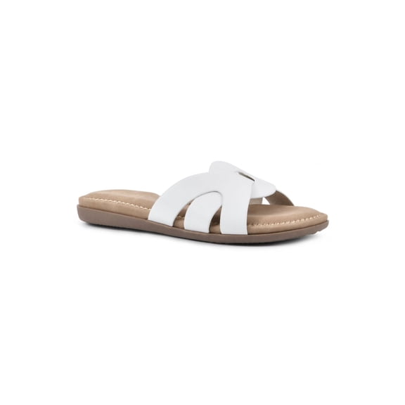 CLIFFS BY WHITE MOUNTAIN Womens White Flexible Outsole Cushioned Woven Fortunate Round Toe Wedge Slip On Slide Sandals Shoes 7.5 M