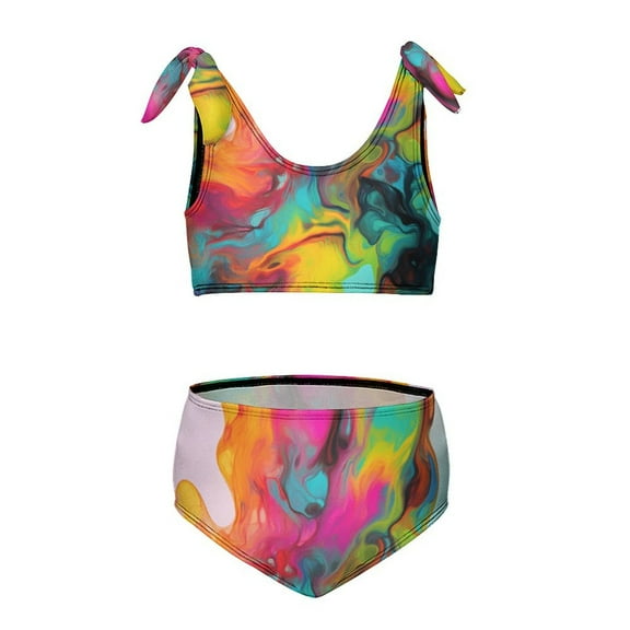 Color Vortex Tie Dyeing Girls' 2-Piece Tankini Swimsuit