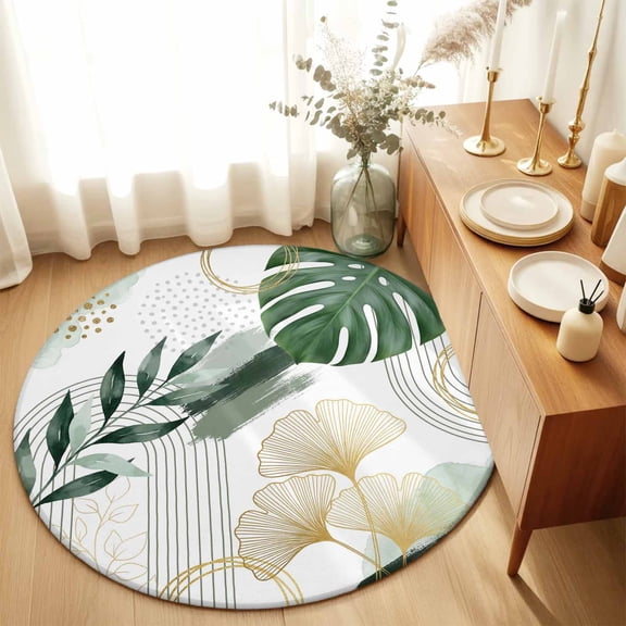 Round Rugs 6Ft, Boho Tropical Palm Leaves Round Area Rug Washable Indoor Throw Carpet, Summer Ginkgo Leaf Modern Soft Non Slip Circle Rug for Office Cabinet Home Decor Aesthetic