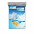 thumbnail image 2 of Shark Bedding Set with Sheet & Covers, Goldfish Mammal Fin on Top of the Water Fake Comical Humorous Nature Image, Printed Bedroom Decor 2 Shams, 4 Sizes, Blue Orange, by Ambesonne, 2 of 3