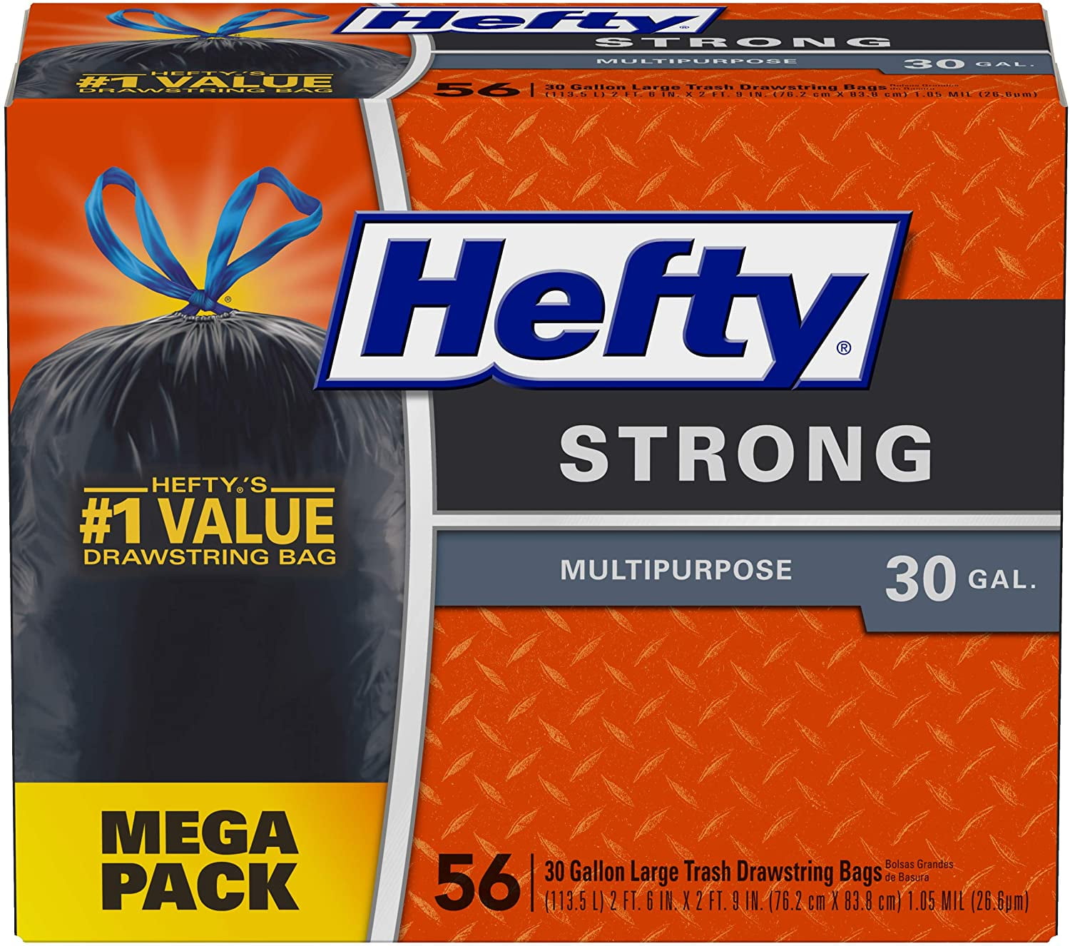 Black 56Ct Hefty Strong Large Trash Bags 30 Gal