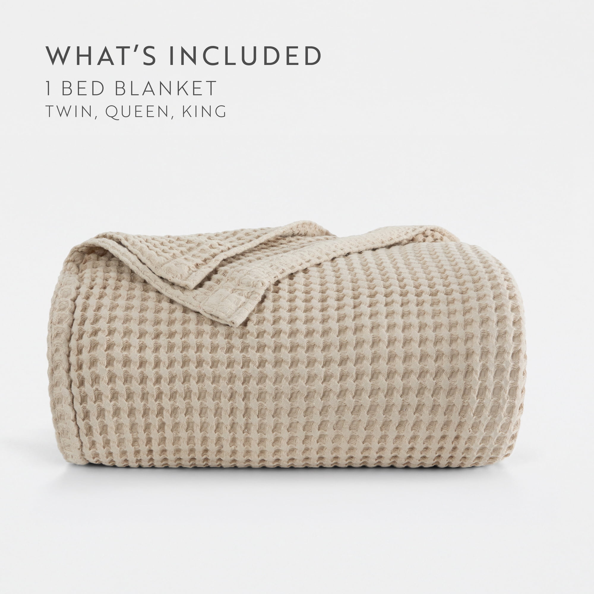Noble Linens 100% Cotton Waffle Texture Bed Blanket, Tan, King/Cal King