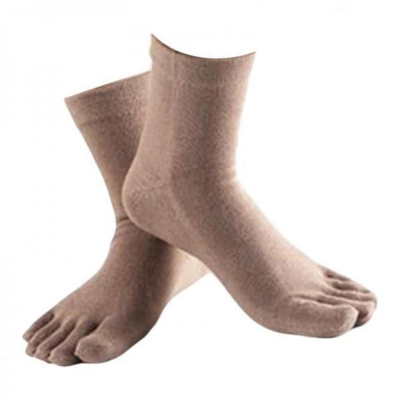 amagogo 3x1Pair Five Toe Socks Cotton High Crew Sock Athletic Solid Socks Khaki