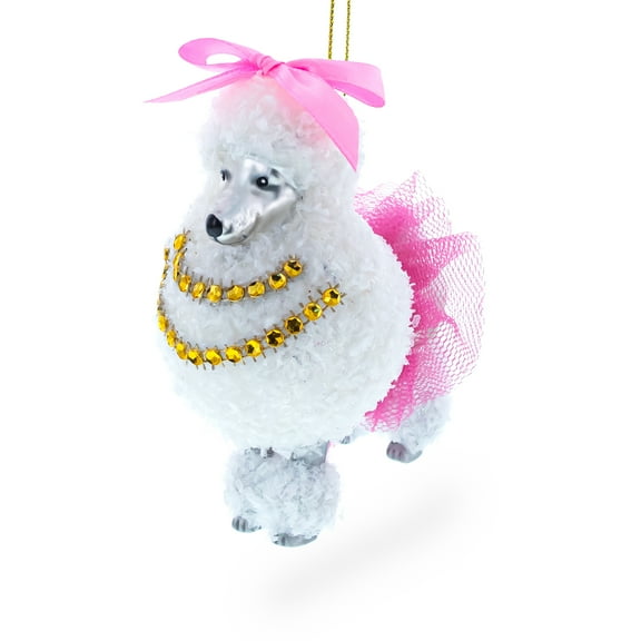 Elegant White Poodle Glass Christmas Ornament