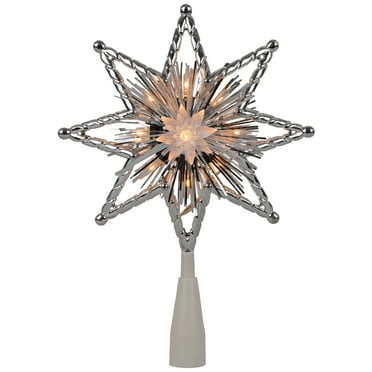 8" Silver and Gray Lighted Star Christmas Tree Topper - Clear Lights