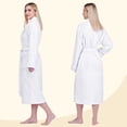 thumbnail image 4 of PAVILIA Soft Plush Women Fleece Robe, White Cozy Bathrobe, Female Long Spa Robe, Warm Housecoat, Satin Waffle Trim, S/M, 4 of 10