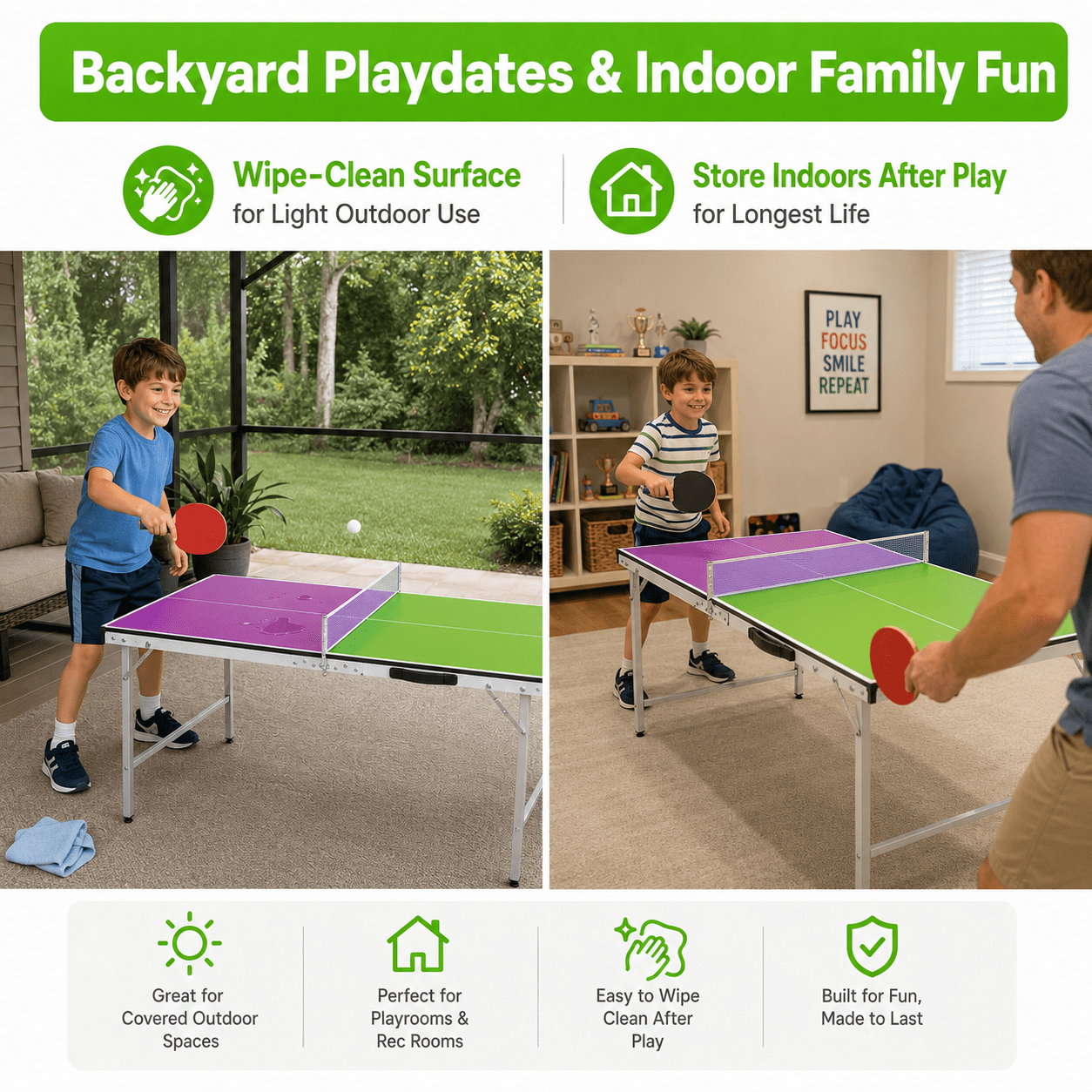 5FT Mini Ping Pong Table, Toy Sports Equipment for Kids Ages 6-10, SHINPT Foldable Outdoor Table Tennis Game Set with Net, Paddles & Balls, Portable Table Tennis Table for Indoor Family Fun