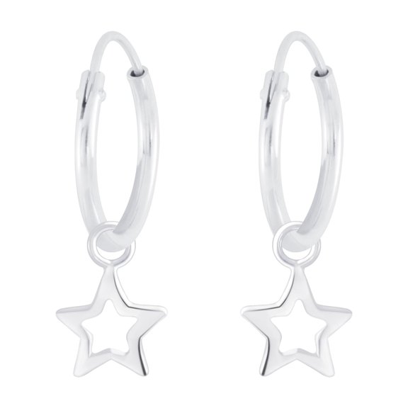 925 Sterling Silver Dangle Star Charm 12mm Hoop Earrings
