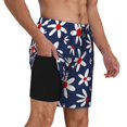 thumbnail image 2 of Yiaed Daisy Flowers Print Mens Swim Trunks Bathing Suit Compression Liner Beach Swim Shorts Swimwear Quick Dry Zipper Pocket No-Chafing Board Short-, 2 of 6