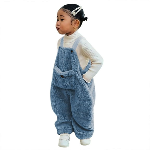 EnJoCho Clearance Toddler Winter Cute Suspender Furry Pants Kids Baby Girl Boys Solid Flannel Suspender Pants Overalls Warm Winter Fall Comfortable Fashionable Child Pants Shorts PJS