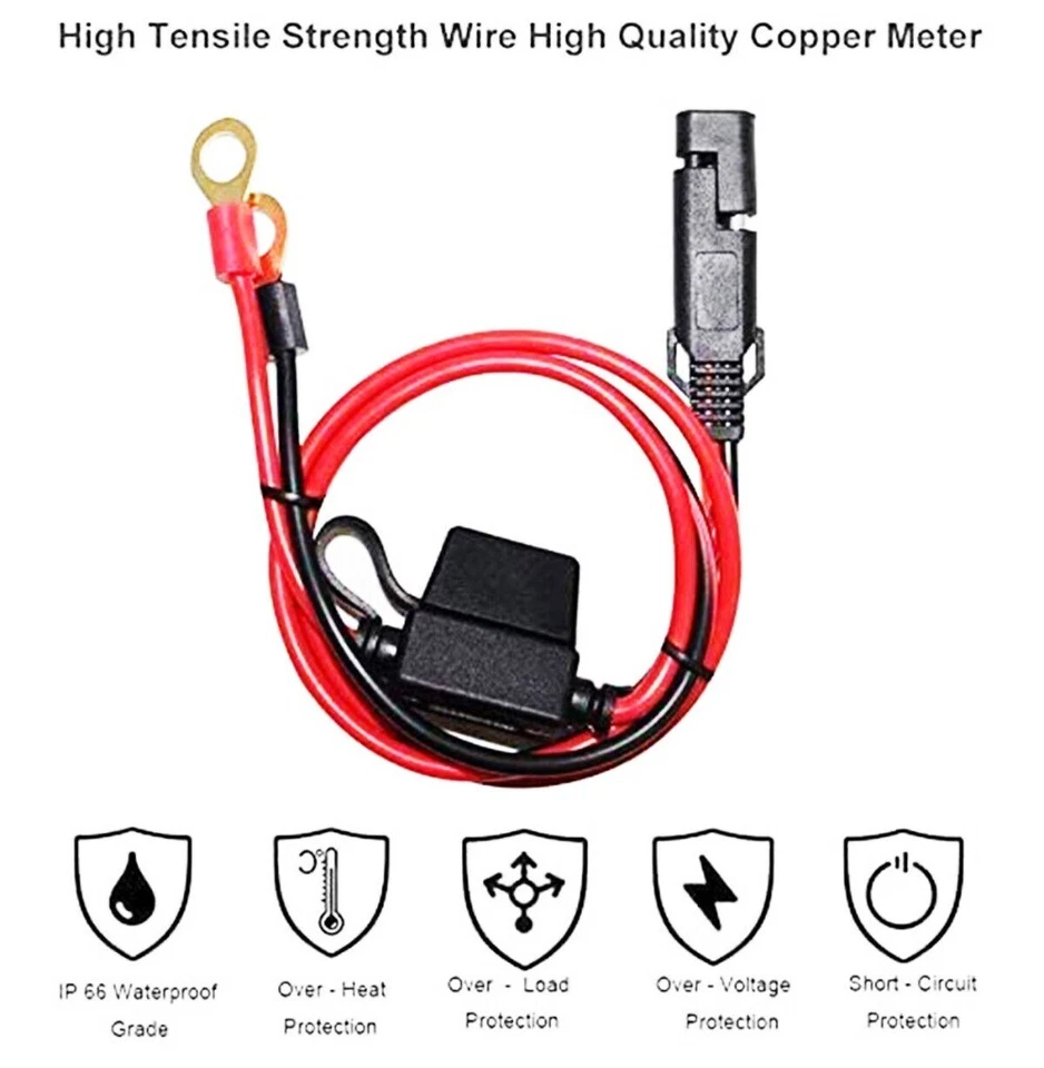 BUTTERFLY- 2M 16Awg Sae Terminal Battery Power Cord Cable Tender Harness Wire Extension