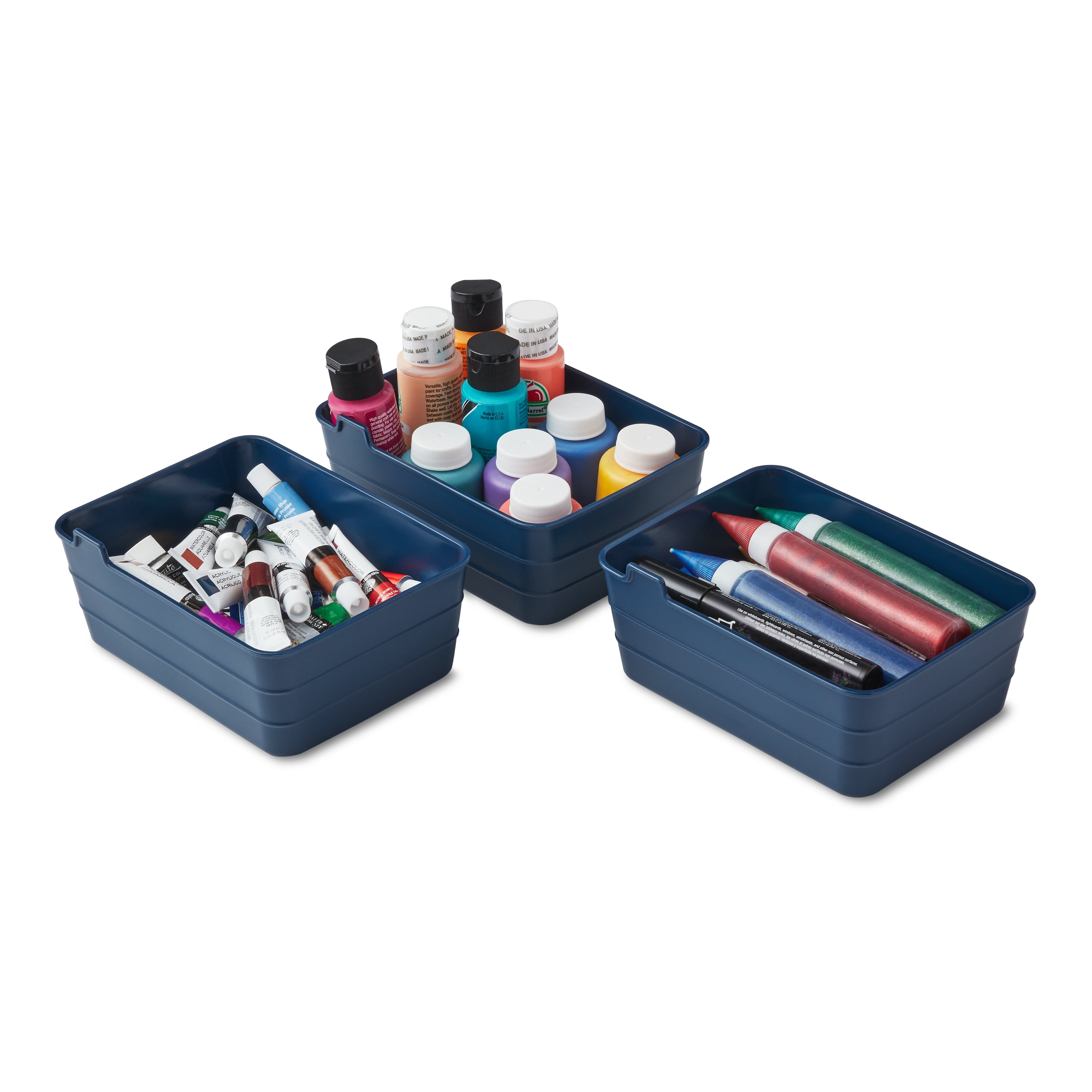 Mainstays Plastic Set of 3 Flexible Drawer Storage Organizers, 7" x 5.2" x 2.9", Blue, Designed to Help with Kitchen Organization and Accessibility