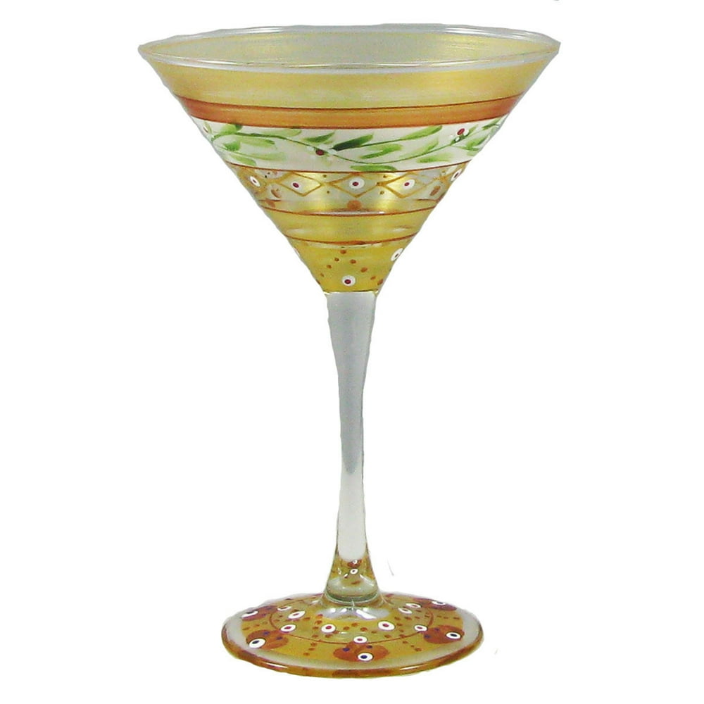 Set of 2 Gold Garland Hand Painted Martini Drinking Glasses 7