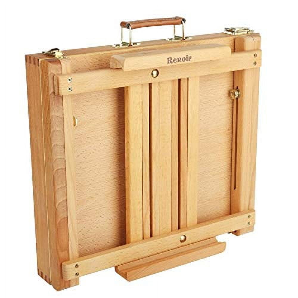 Creative Mark Renoir Large Table Top Art Easel & Sketchbox - Portable LightWeight Art Easel with Metal Lined Storage Drawer with Dividers for Painting - Natural Beechwood Finish - Ideal For Artist
