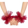 thumbnail image 2 of Dalrosia Short Lace Fingerless Gloves White Pearl Tulle Wedding Gloves for Women Hallowmas Party Costume Accessory, 2 of 2