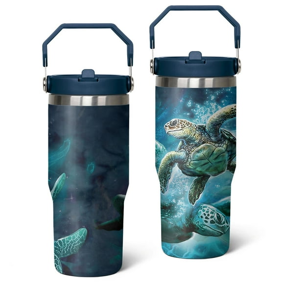 30oz Sea Turtle Gifts Tumblers for Women with Handle and Straws, Stainless Steel Vacuum Insulated Coffee Tumbler, Travel Mug Water Bottle, Sea Turtle Stuff Accessories Decor