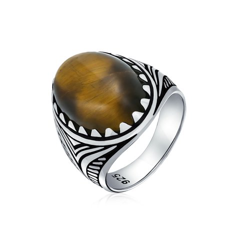 claw gemstone oxidized cabochon oval tiger turkey solid eye ring handmade brown silver mens