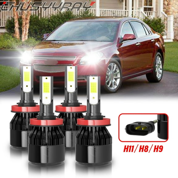 4x LED H11/H9/H8 High Low Beam Headlights White Ultra Brighter for Chevy Malibu 2004-2010 2011 2012