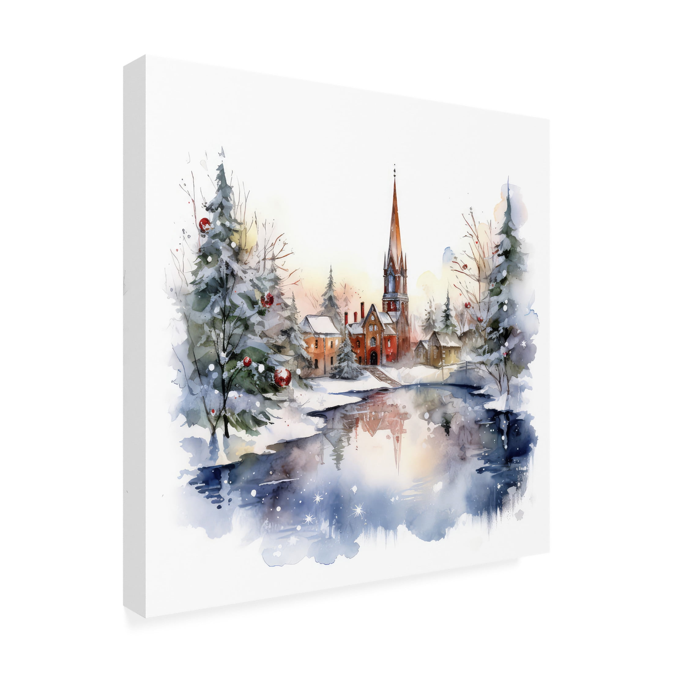 Canvas Wall Art - The Golden Valley 'Cathedral At Christmas' Wall Art for Living Room, Bedroom, or Office Décor by Trademark Fine Art - 35 x 35 Inches