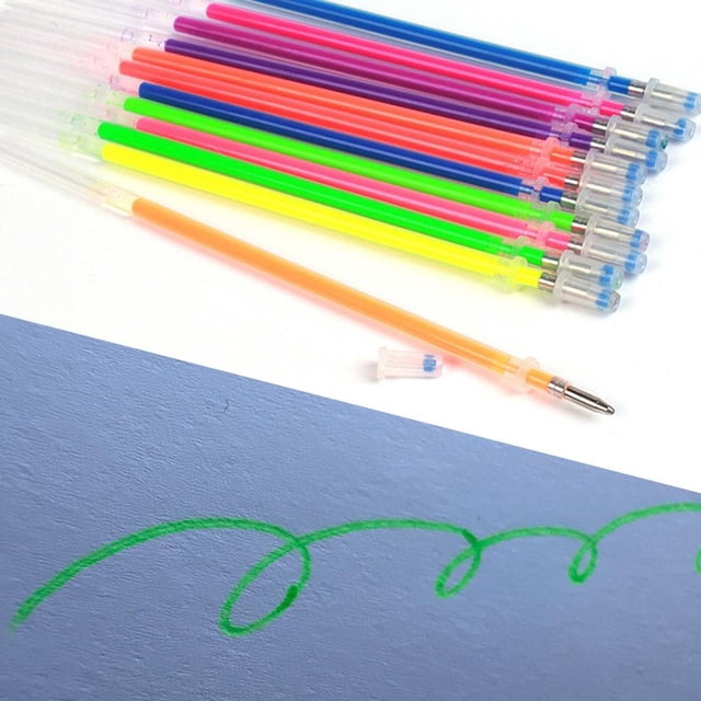 Professional Pen Refill Set for Writing and Drawing 12-Pack 0.5ml Ink Core Replacement with Smooth Glitter Metallic Gel Pen Tips 13cm Length