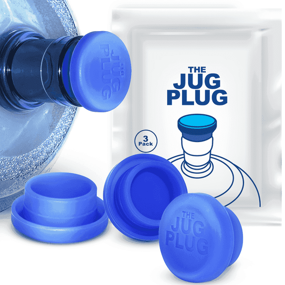 The Jug Plug - 5 Gallon Water Jug Reusable Replacement Cap - Silicone No Spill Top Lid Cover fits 55mm Bottles - Pack of 3