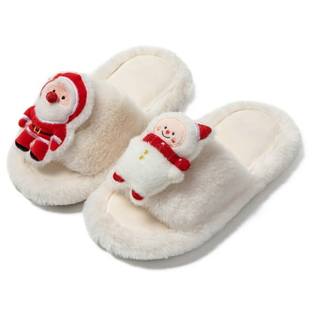 

Womens Christmas Slippers Cozy Warm Shoes Plush Breathable Home Bedroom Shoes Cute Memory Foam Slippers Apricot 5.5-6.5