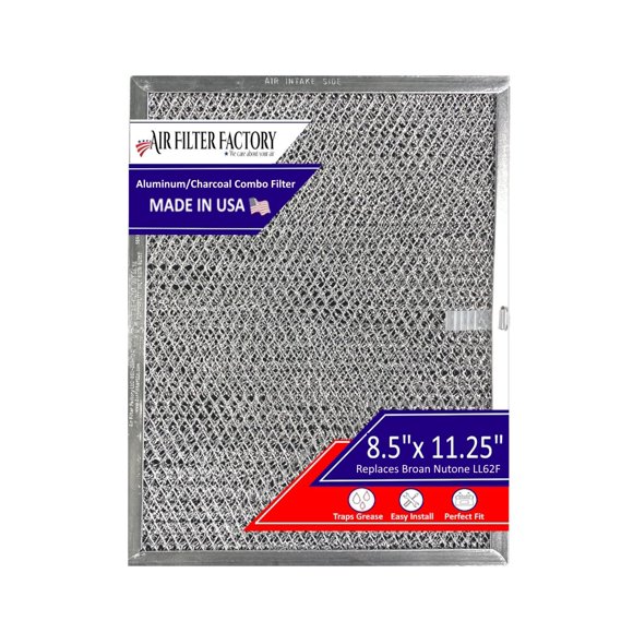 Air Filter Factory Replacement For Broan Nutone LL62F, LL6200, MM 6500 Range Hood Aluminum Grease Mesh Charcoal Carbon Combo Filter 8.5 x 11.25 x .375