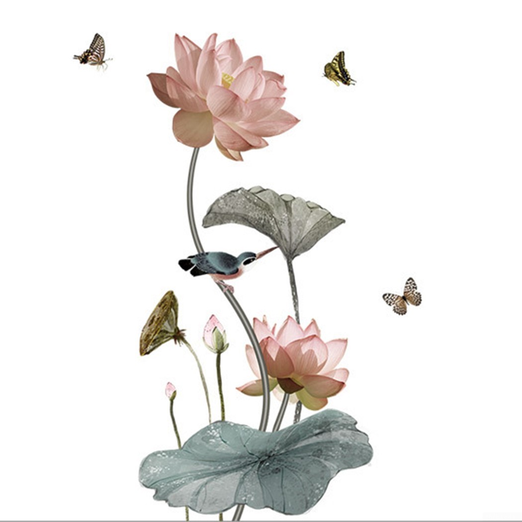 Lotus Flower Chinese Calligraphy Wall Stickers Vinyl Decal Home-Decor Art Mural