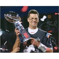 Tom Brady Tampa Bay Buccaneers Autographed 16" x 20" Super Bowl LV Trophy Photograph - Fanatics Authentic Certified