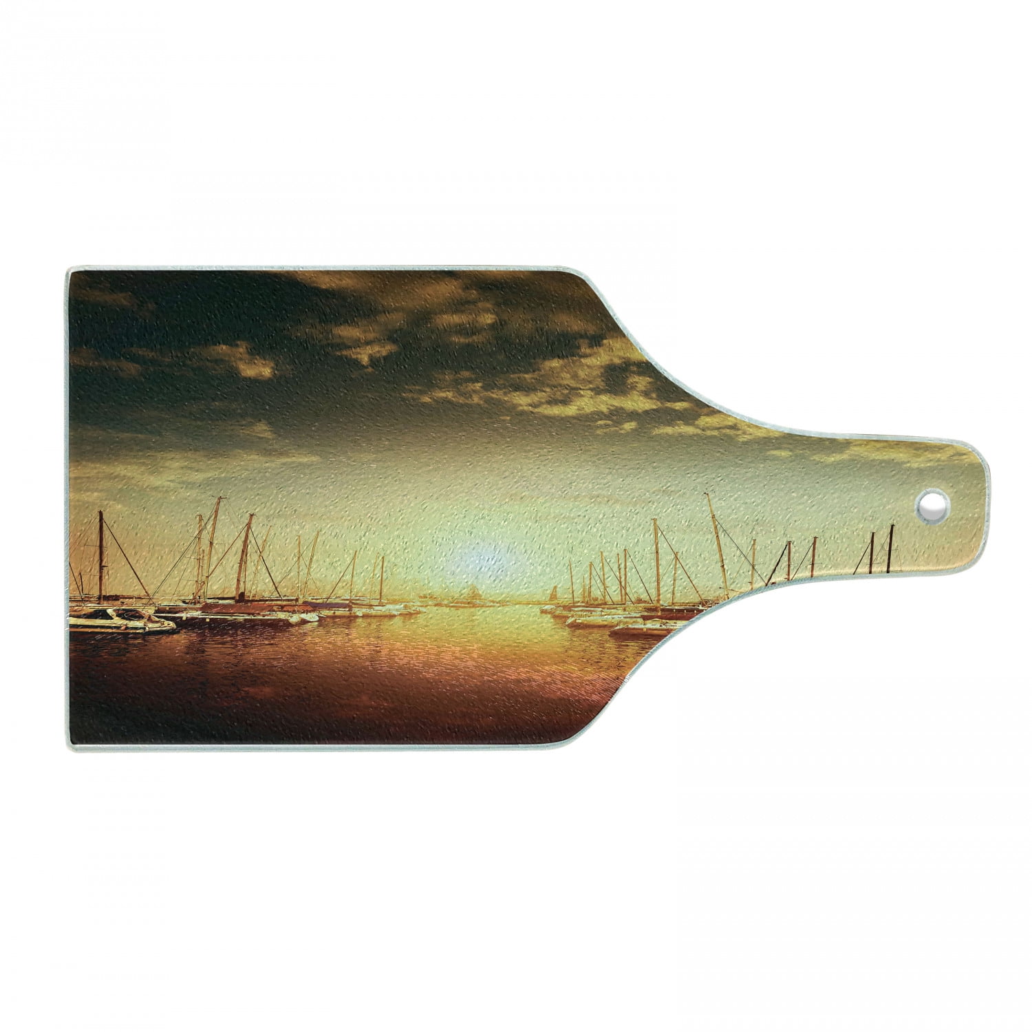Marine Cutting Board, Sunset Photo with Cloudy Sky and Boats and