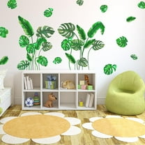 Leaf Wall Decals Monstera Leaf Tropical Plants Wall Stickers for Living Room Palm Leaf Wall Natural Green Plants Art Murals Semi-Transparent Vinyl Wallpaper for Bedroom Nursery Office