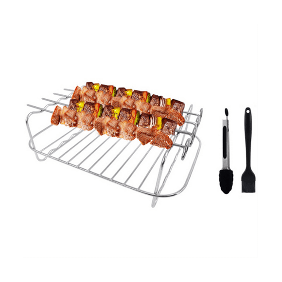 Rack for Ninja Dual , 2-Piece Rack with 4 Skewers, Brush and Clips, for Double Basket Air Fryers