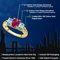 thumbnail image 2 of Gem Stone King 18K Yellow Gold Plated Silver Red Created Ruby and Blue Zircon Filigree Style 3 Stone Ring for Women (2.65 Cttw, Oval 8X6MM and 6X4MM) (Size 9), 2 of 6