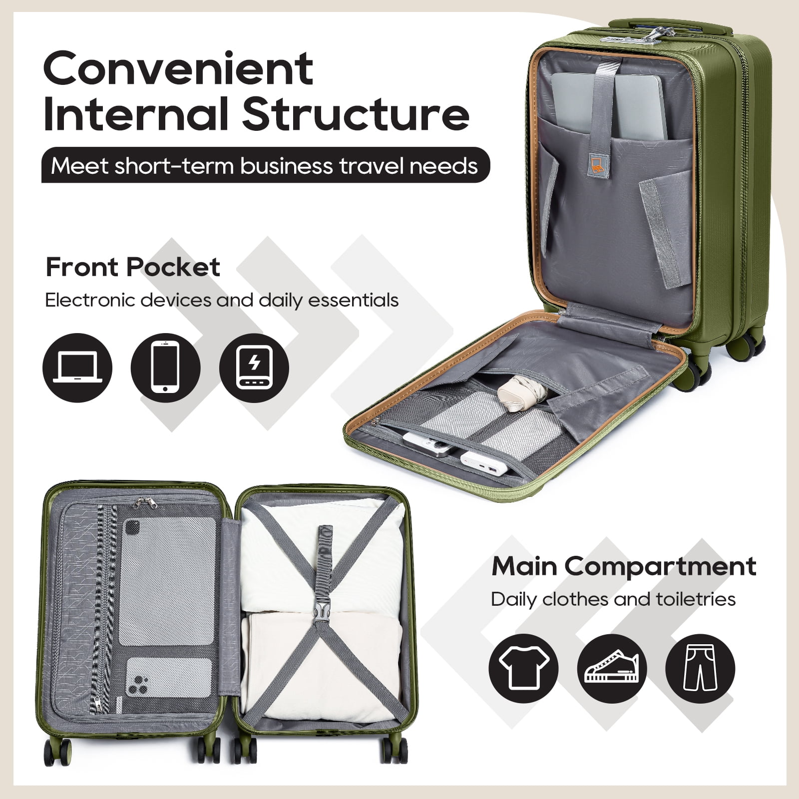 Joyway 3-Piece Front Opening Cover Carry-on Luggage Side Hooks TSA Lock Spinner Wheels YKK Zippers