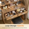 thumbnail image 6 of Veanerwood Makeup Vanity Table Set with Lighted Mirror & Power Strip Vanity Desk Set with Hair Dryer Holder, 3 Lighting Colors, Retro Brown, 6 of 12