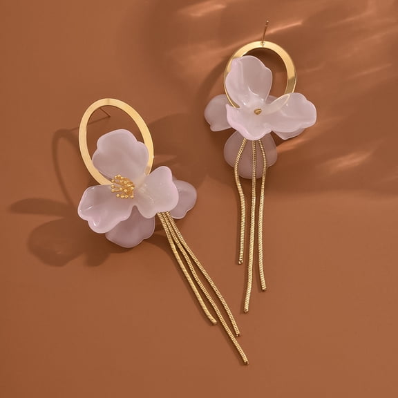 Sunyuer 14K Gold Plated Vintage Big Flower Long Tassel Drop Earrings Summer Boho Flower Piercing Earrings Bridal Wedding Crystal Shell Drop Earrings Statement Flower Stud Jewelry for Women