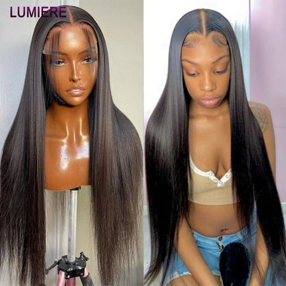 Lumiere Brazilian Bone Straight Lace Front Human Hair Wigs13×4 Lace Wig Cap 150% Natural Black 26 inch