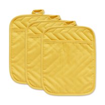 Contemporary Home Living Quilted Cotton Kitchen Potholders - 9" - Sunshine Yellow - Set of 3