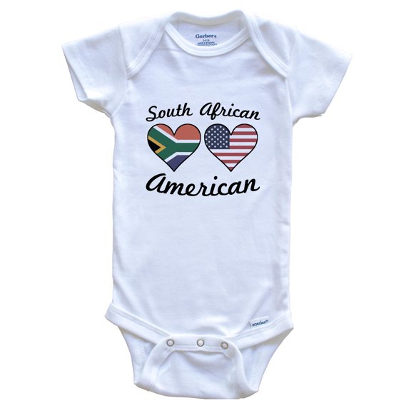 South African American Flag Hearts Baby Bodysuit, 0-3 Months White